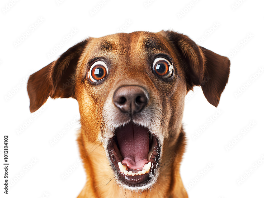 Surprised dog with a funny and excited expression isolated on white, generated ai Surprised dog with a funny and excited expression isolated on white, generated ai