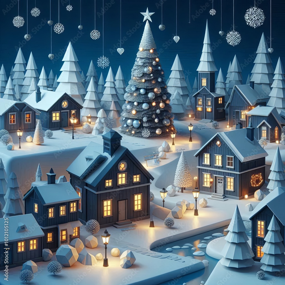 Fototapeta premium View of Christmas in Lapland for Cards and Design
