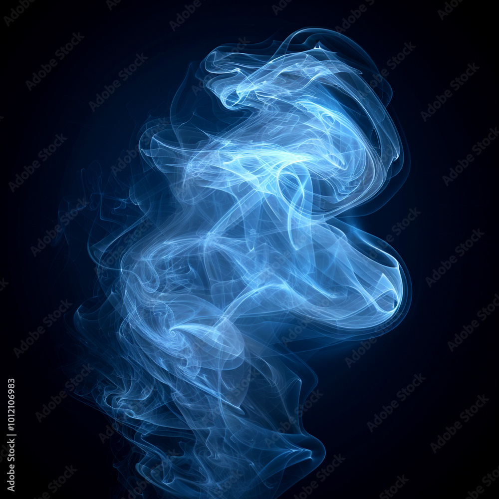 Fototapeta premium Ethereal blue smoke swirling gracefully against a dark backdrop in a captivating display