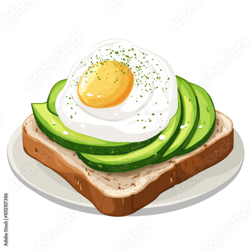 Cartoon Style Avocado Toast with Poached Egg