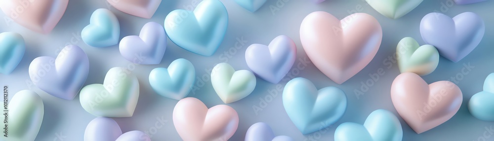 Obraz premium 3D hearts in soft pastel colors, arranged in a random, playful pattern