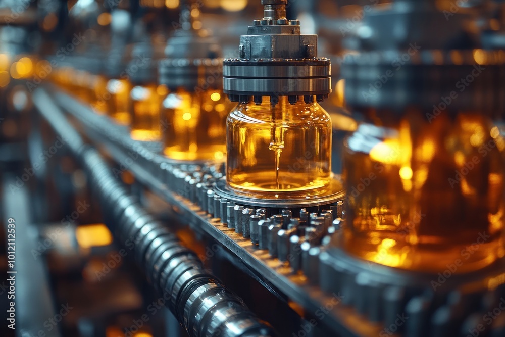 Glass jars moving on a conveyor belt in a factory. Glass jars moving on a conveyor belt in a factory.