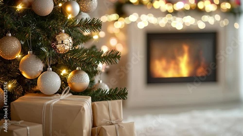 Cozy Christmas Tree and Fireplace: Twinkling Lights and Bokeh Loop