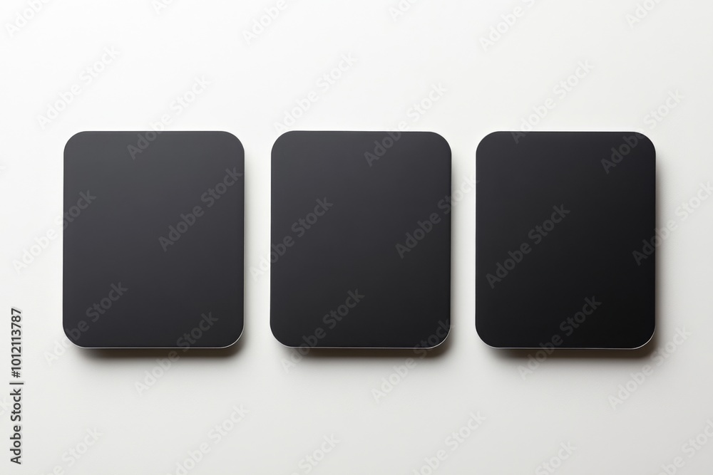 Top View of  three  Black Blank Business Cards on a White Background, Ideal for Design Mockups and Branding Presentations.