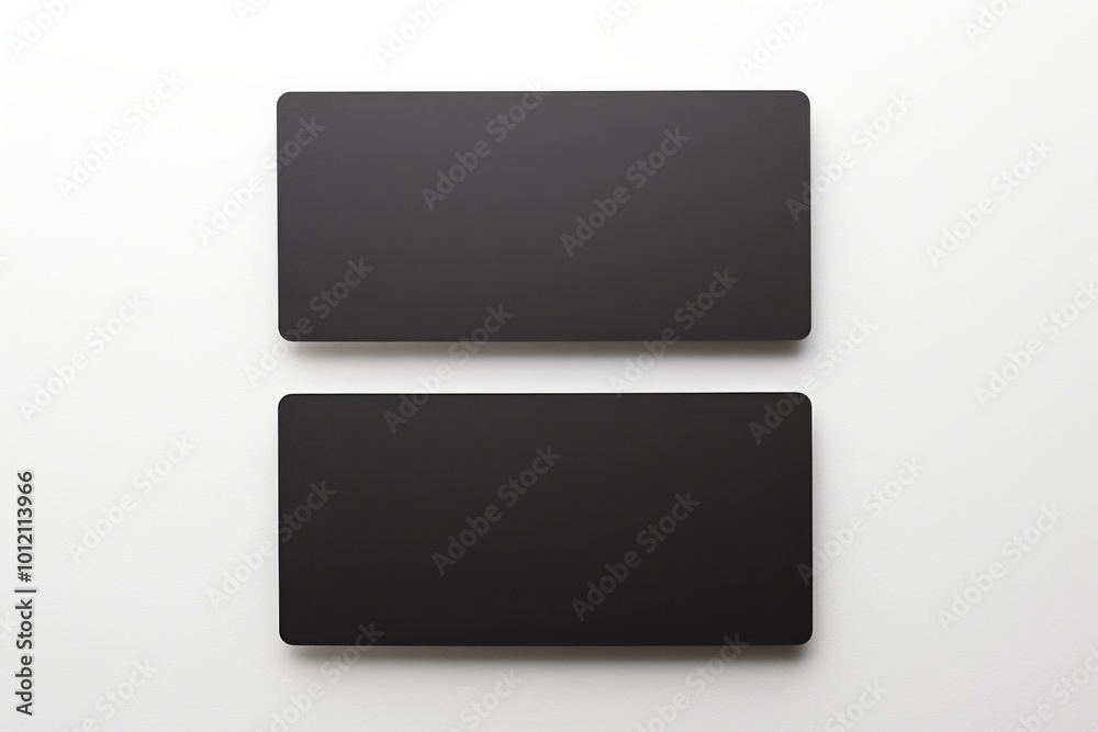 Top View of two Black Blank Business Cards on a White Background, Ideal for Design Mockups and Branding Presentations. Top View of two Black Blank Business Cards on a White Background, Ideal for Design Mockups and Branding Presentations.