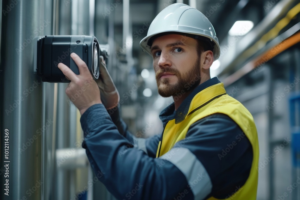 Technician Using Surveillance Security Camera Video, Generative AI Technician Using Surveillance Security Camera Video, Generative AI
