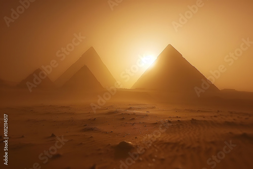 Pyramids of Giza at Sunset | Majestic Ancient Wonders Illuminated by the Golden Glow of the Evening Sky