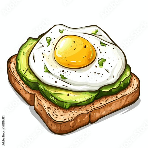 Cartoon Style Avocado Toast with Poached Egg