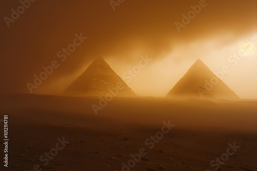 Pyramids of Giza at Sunset | Majestic Ancient Wonders Illuminated by the Golden Glow of the Evening Sky