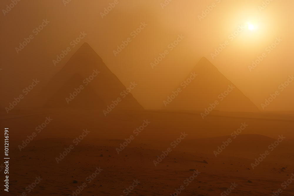 Pyramids of Giza at Sunset | Majestic Ancient Wonders Illuminated by the Golden Glow of the Evening Sky