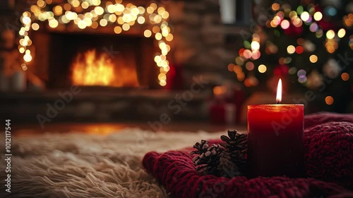Candlelit Christmas: Bokeh Lights and Cozy Fireplace
