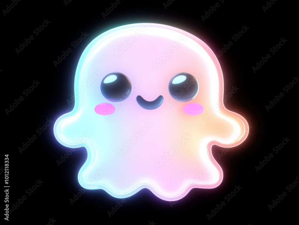 A cute cartoon ghost icon, 3D rendering, with gradient color and transparent glass texture style, A cute cartoon ghost icon, 3D rendering, with gradient color and transparent glass texture style,