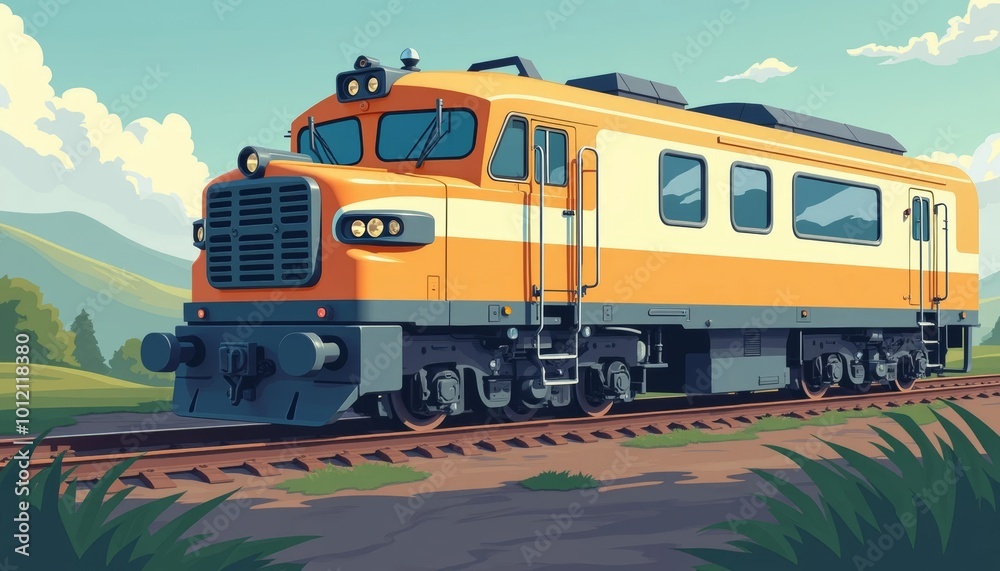 The magnificent view of the passenger train on the rails The magnificent view of the passenger train on the rails
