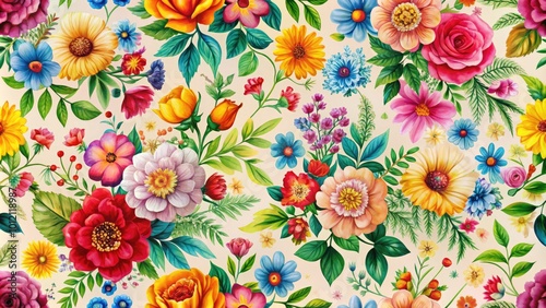 Wallpaper Mural Ditsy Seamless Floral Pattern with Colorful Flowers and Leaves on a Light Background Design Torontodigital.ca