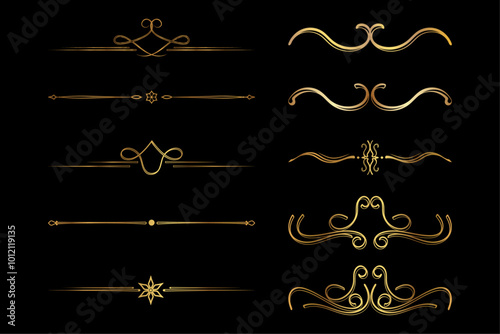 Royal Divider Set of Flourish Elegant Gold Separator Elements