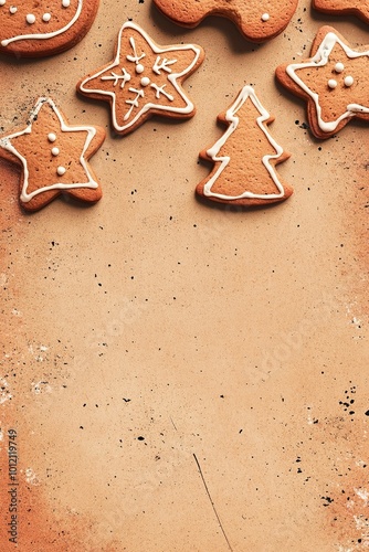 Gingerbread cookies on sandy textured backdrop photo