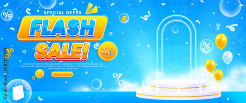 Gradient colorful flash sale background with podium