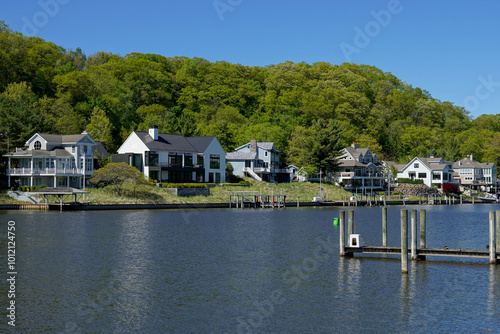 Houses along a riverfront in Michigan