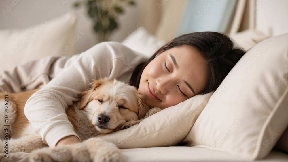 Happy waking up in bed with your favorite dog. Happy waking up in bed with your favorite dog.
