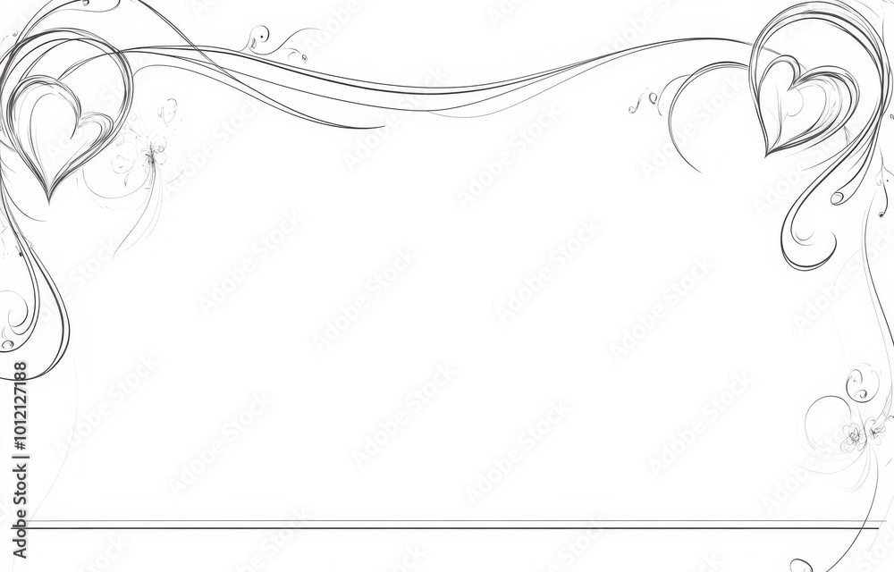 Elegant Line Art Frame for Invitation: Flowing Curves Forming Hearts at Each Corner on White Background
Elegant Line Art Frame for Invitation: Flowing Curves Forming Hearts at Each Corner on White Background