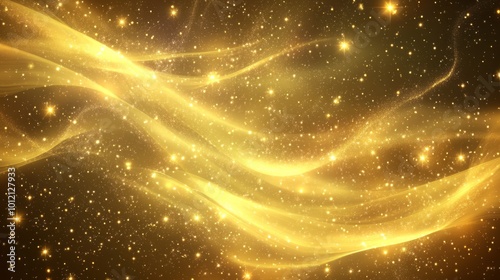 Bright golden comet tail with sparkling, A magic golden wind swirling photo