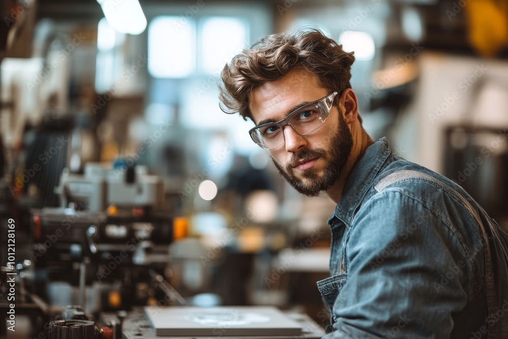 Skilled craftsman working in well-organized workshop, focusing on precise measurements. Various tools and components visible in background, creating an industrious, Generative AI Skilled craftsman working in well-organized workshop, focusing on precise measurements. Various tools and components visible in background, creating an industrious, Generative AI