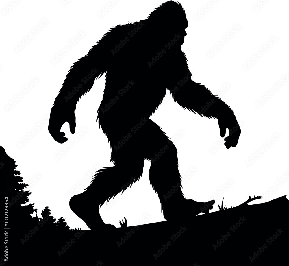 Fototapeta premium Bigfoot Walking Towards the forest Mysterious Creature in the Forest