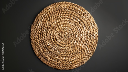 Artisanal Elegance Intricate Handwoven Circular Mat Aerial View showcasing exquisite detail and craftsmanship