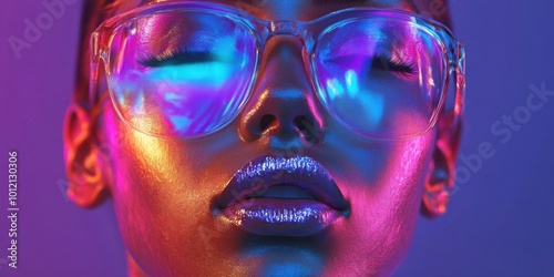 Vibrant Portrait of Modern Elegance with Creative Makeup and Stylish Sunglasses