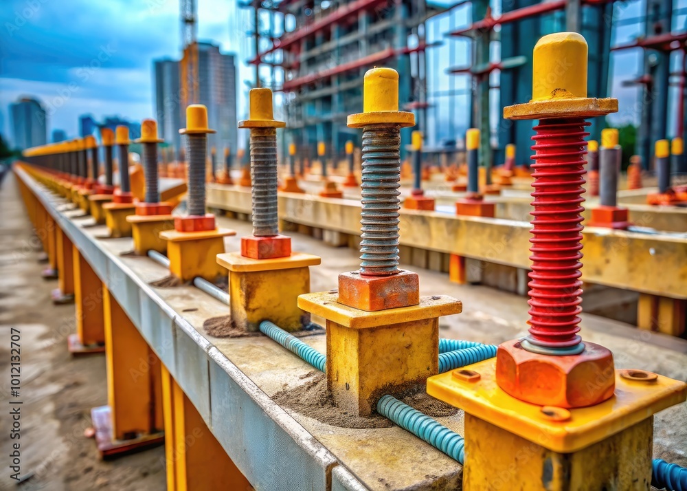 Fototapeta premium Durable Concrete Anchors Installed in a Construction Site for Securing Structures and Equipment