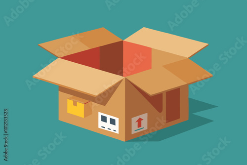 Carton delivery packaging open box with fragile signs. Cardboard box mockup. stock illustration photo