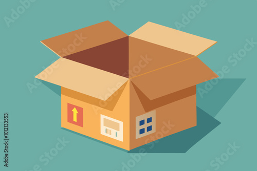 Carton delivery packaging open box with fragile signs. Cardboard box mockup. stock illustration photo