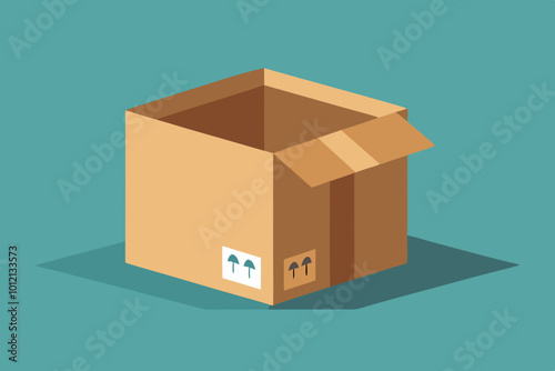 Carton delivery packaging open box with fragile signs. Cardboard box mockup. stock illustration photo