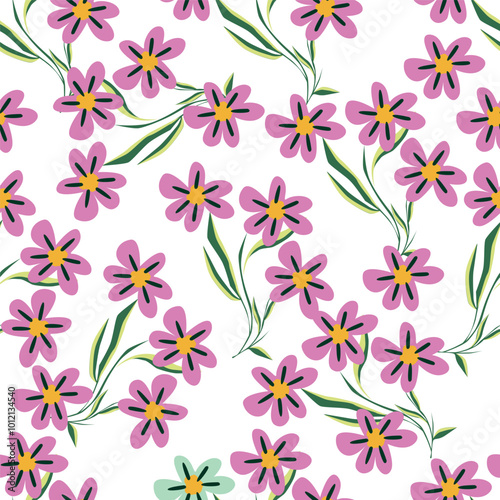 White background vector seamless pattern with delicate flowers for textile and fabric print and other uses.