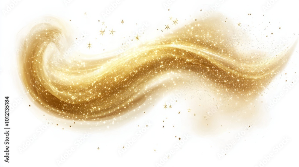 Bright golden comet tail with sparkling, A magic golden wind swirling