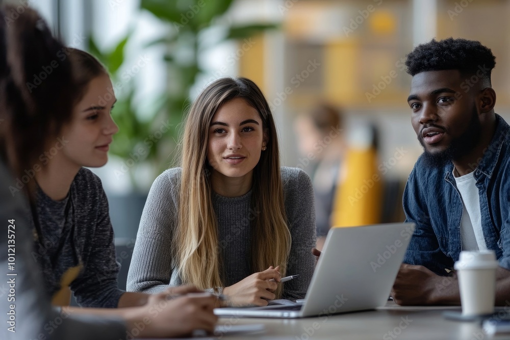 Diverse team of young people discussing IT project during meeting in office, Generative AI Diverse team of young people discussing IT project during meeting in office, Generative AI