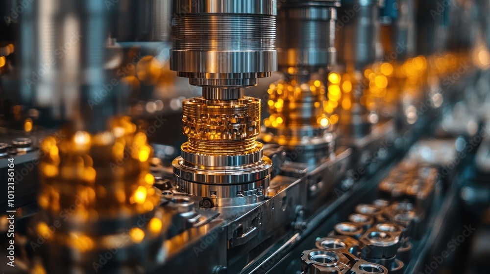Naklejka premium Close-up of an industrial machine working on a metal part.