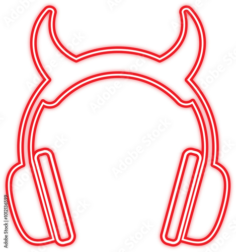 Red Devil Horns Headset Headphones Neon sign icon.