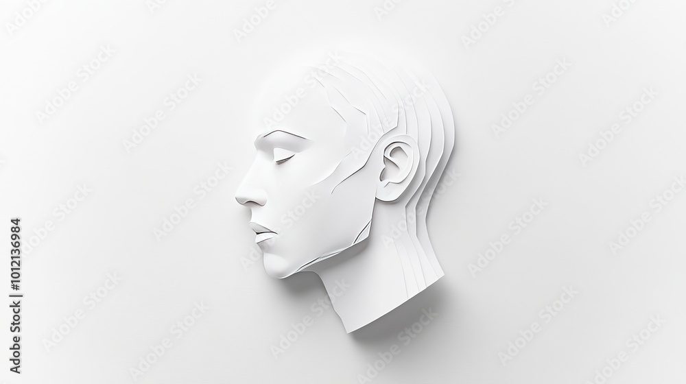 White paper-cut man head, symbolizing AI, psychology, or anatomy projects. White paper-cut man head, symbolizing AI, psychology, or anatomy projects.