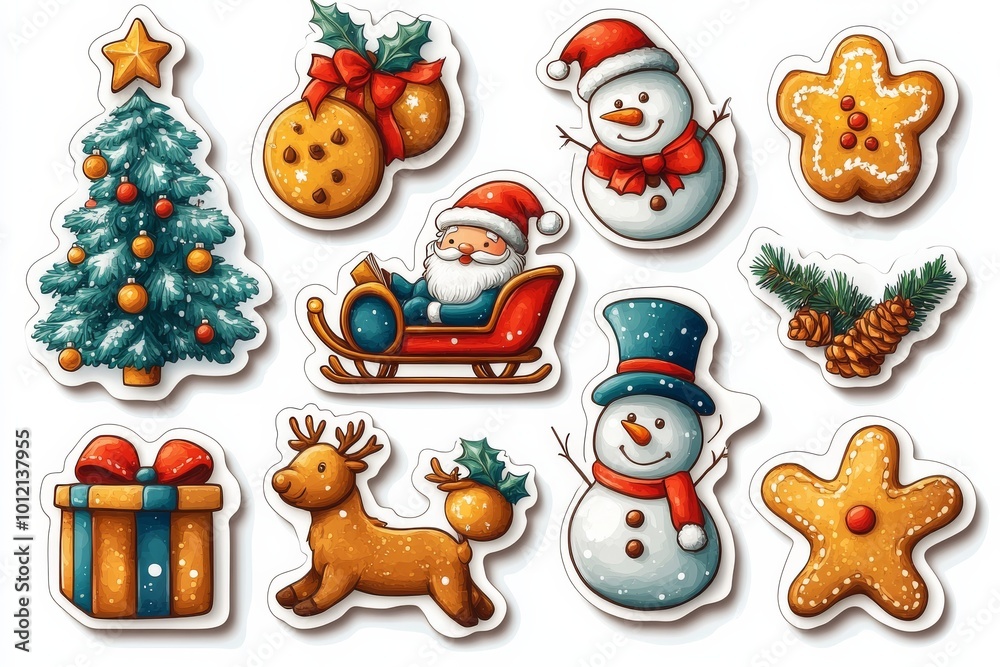Stickers of various Christmas elements. Generative AI
