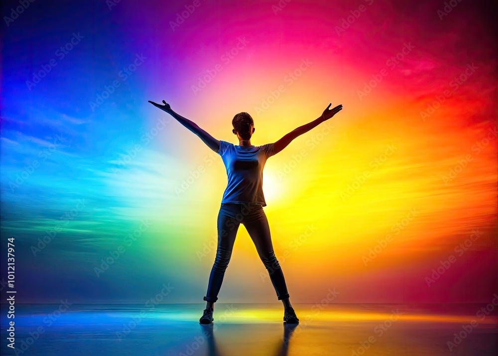 Dynamic Pose of a Silhouette in T-Pose Against a Colorful Gradient Background for Creative Use Dynamic Pose of a Silhouette in T-Pose Against a Colorful Gradient Background for Creative Use