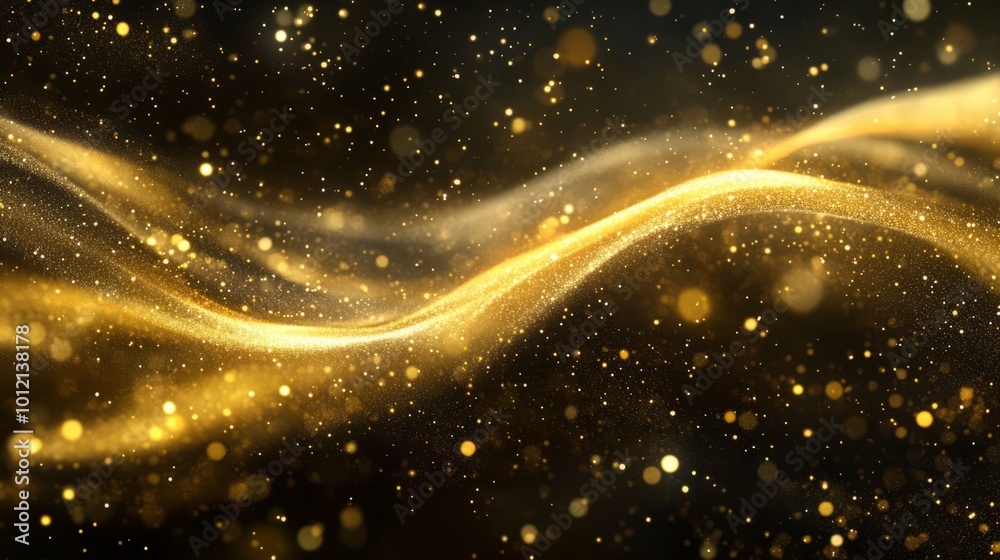 Fototapeta premium Bright golden comet tail with sparkling, A magic golden wind swirling