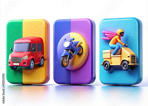 Dynamic Speed 3D Icons Set for Fast Delivery, Transportation, and Racing Themes in Modern Design photo