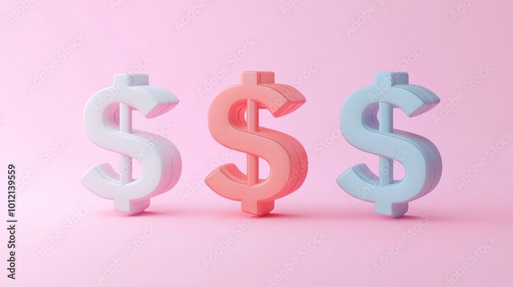 Three colorful dollar signs on a pink background, symbolizing finance and economy. Three colorful dollar signs on a pink background, symbolizing finance and economy.