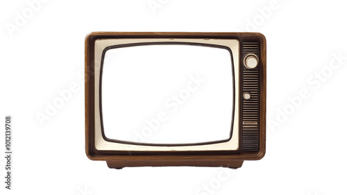 Obraz na płótnie Vintage mid-century wooden television set with empty screen, retro design classic from the 1960s, isolated on white background, iconic home entertainment technology from the past. w salonie
