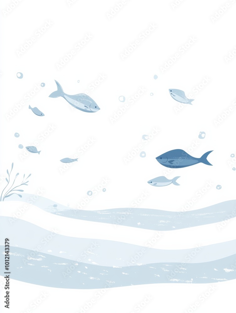 Fototapeta premium Watercolor Illustration of a Small School of Fish Swimming in the Ocean