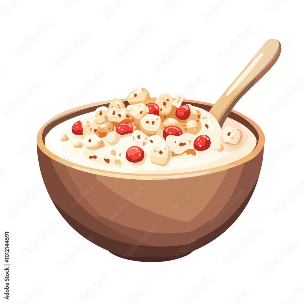 Cartoon Style Bowl of Cereal with Milk and Spoon Cartoon Style Bowl of Cereal with Milk and Spoon