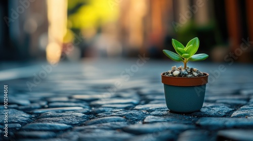 Urban Flowerpot Decor. Bogota's city street enriched by potted miniature flora in charming vintage exterior