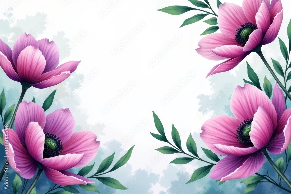 Obraz premium Delicate Pink Flowers Framing White Background for Feminine Designs with Copy Space