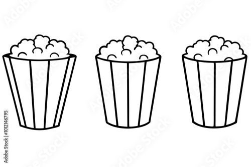  3d Popcorn Bucket, different Portions vector illustration  line art of Pop Corn photo